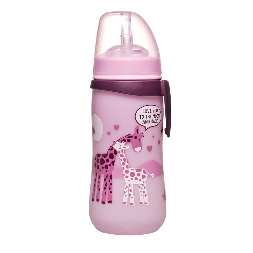 Bicchiere Con Cannuccia Antigoccia Per Bambini 12+ Mesi - 330ml, Design Rosa